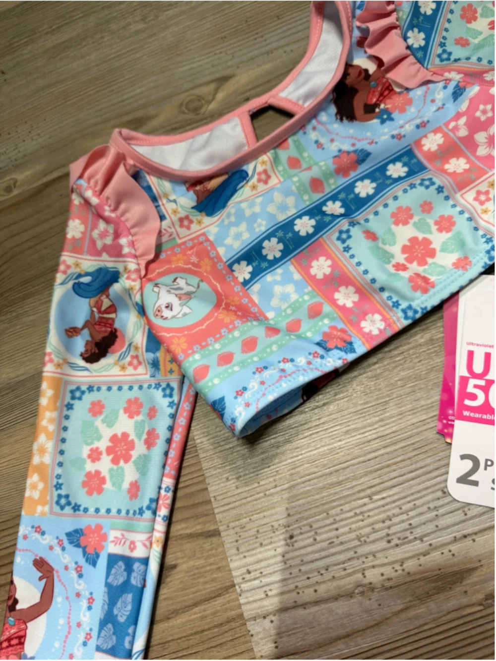 Girls Disney Moana 2-Piece Bikini Swimsuit, Size 3T, Blue and Pink